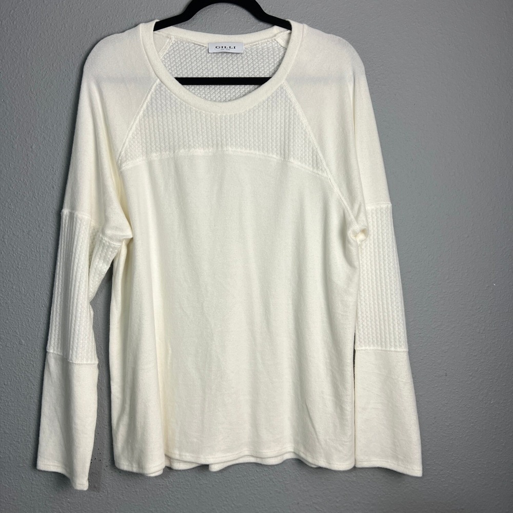Gilli Boutique Waffle Soft Knit Pullover Top‎ Long Sleeve Casual Comfy Cream XL